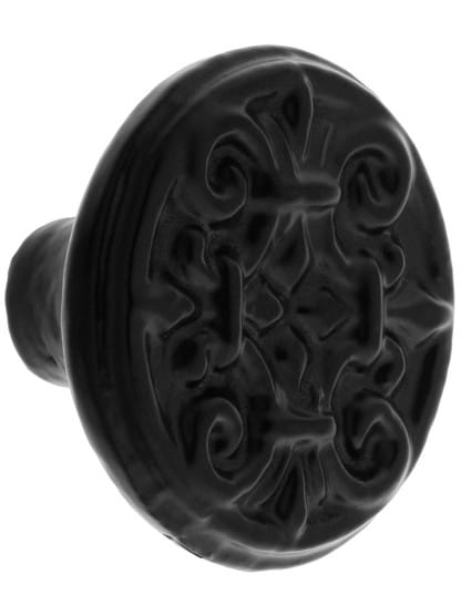 Large Fleur-de-Lis Cast-Iron Cabinet Knob in Matte Black.